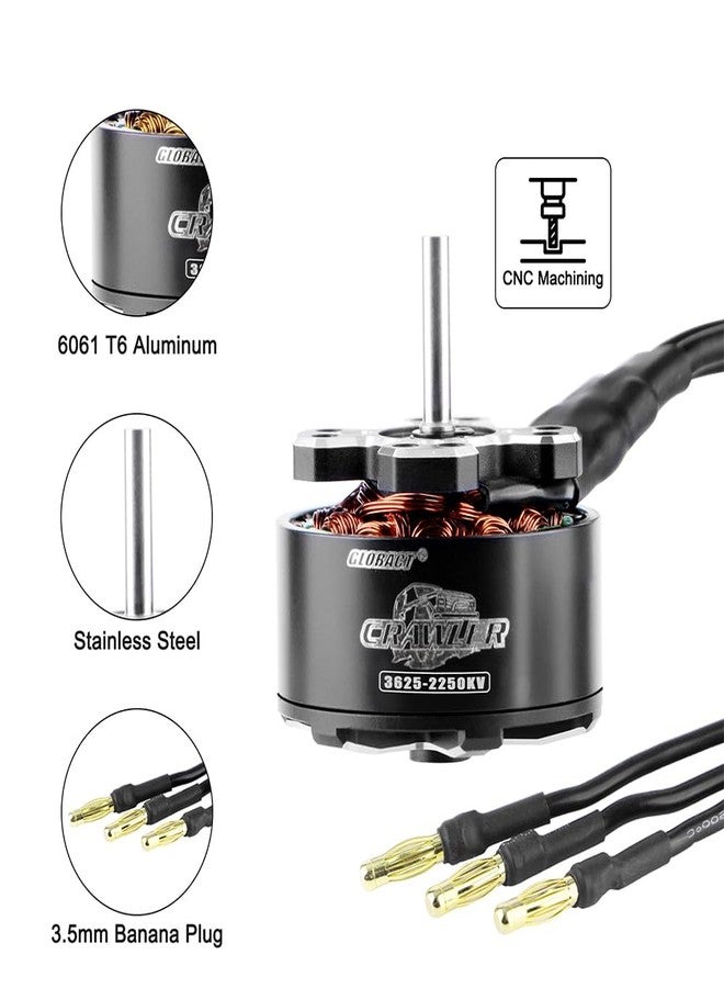 GLOBACT محرك GLOBACT 3625 بدون فرش 2250KV، ثنائي-رباعي الخلايا، بدون فرش، دوار خارجي، موصل موز 3.5 مم، لسيارة زحف تعمل بالتحكم عن بعد بمقياس 1/10 - Image 3